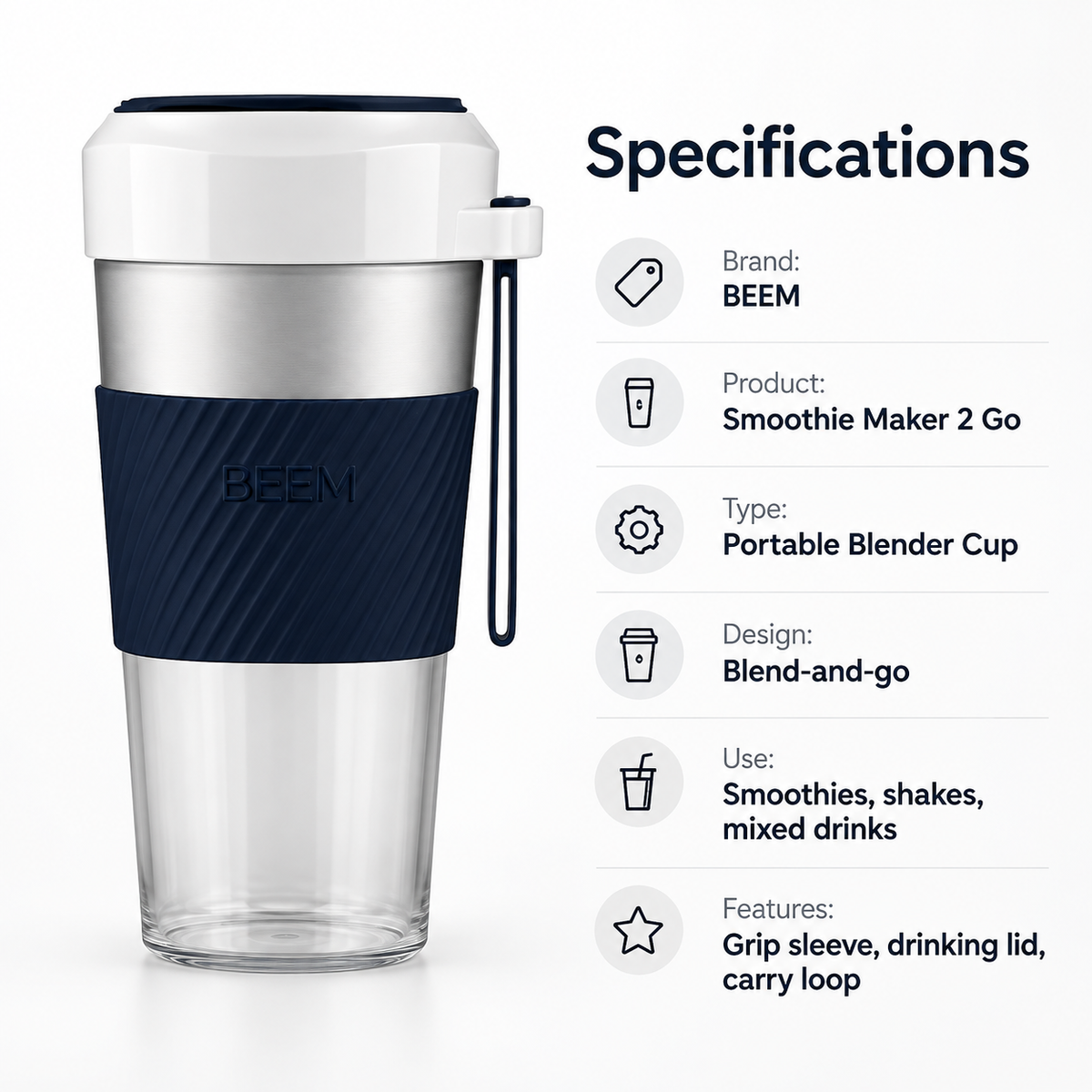 BEEM Smoothie Maker 2 Go – Portable Blender Cup