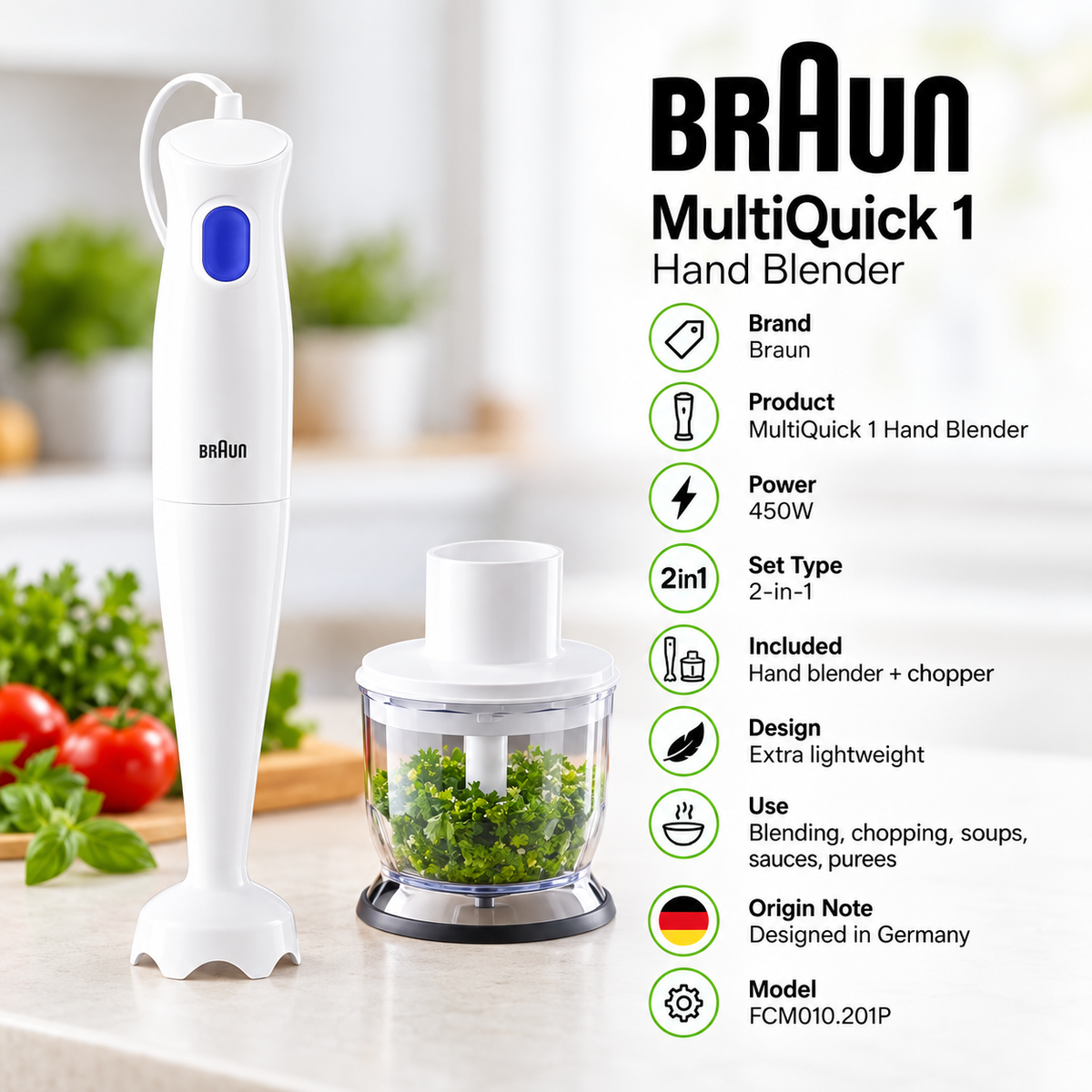 Braun MultiQuick 1 Hand Blender with Chopper – 450W
