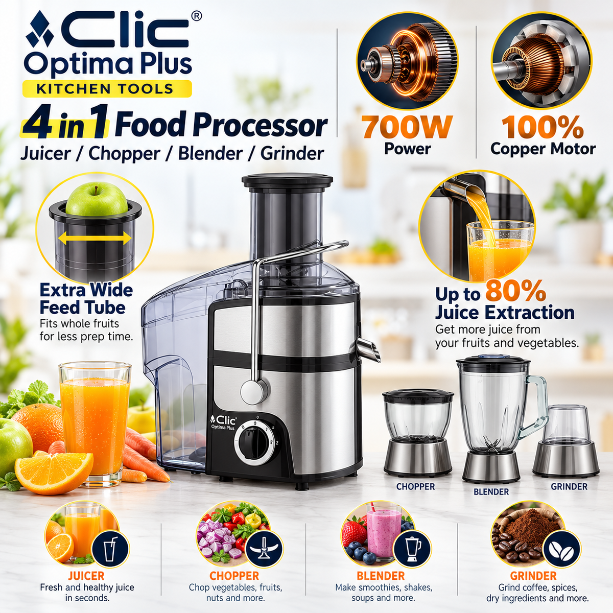 Clic Optima Plus 4-in-1 Food Processor