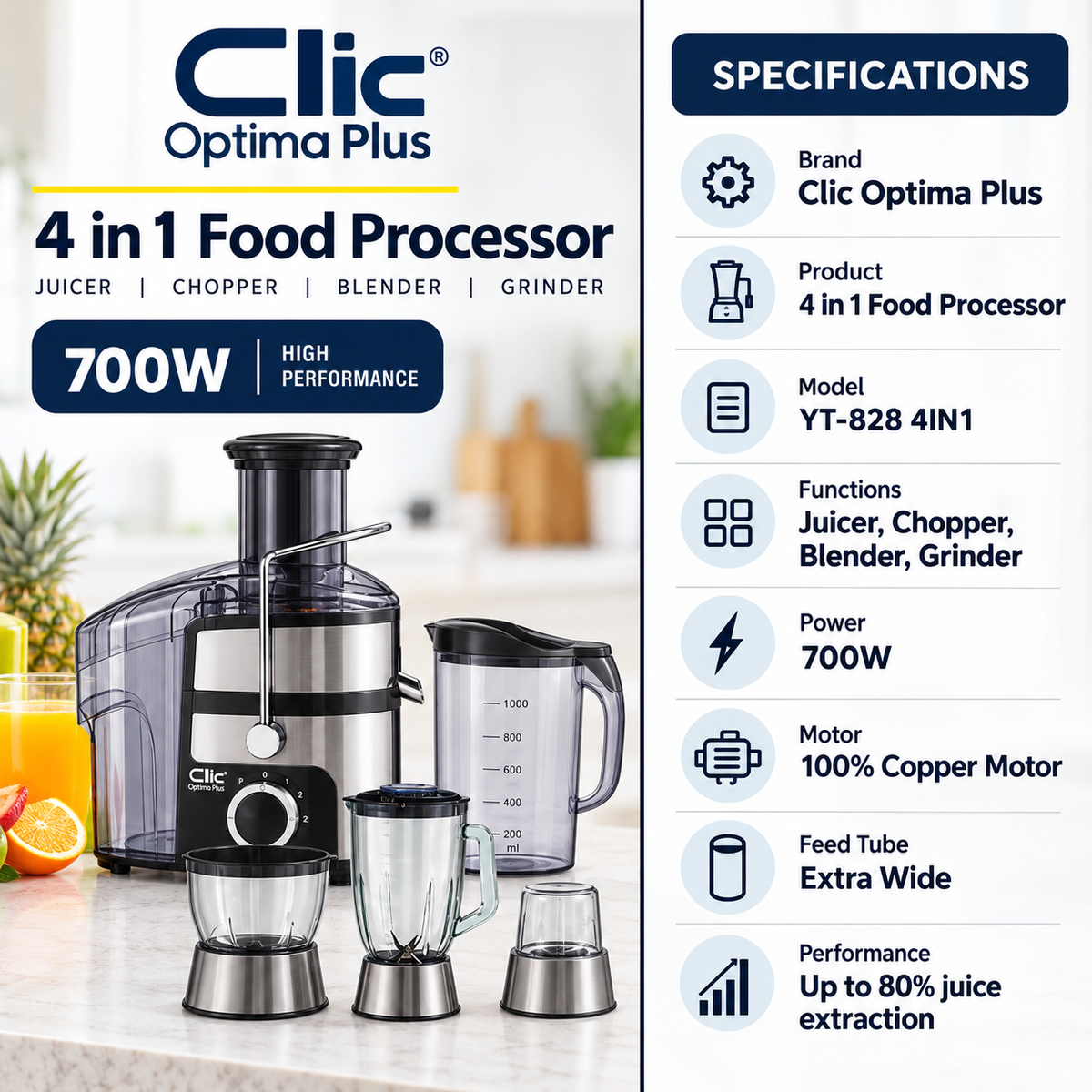 Clic Optima Plus 4-in-1 Food Processor