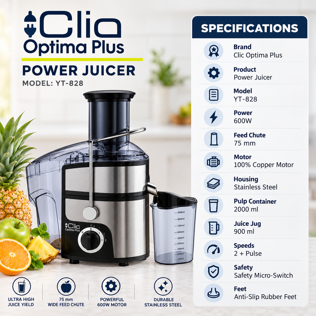 Clic Optima Plus 600W Power Juicer