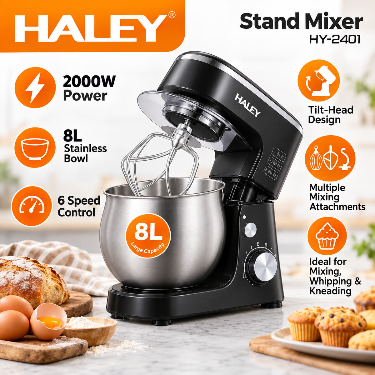 Haley 2000W 8L Stand Mixer