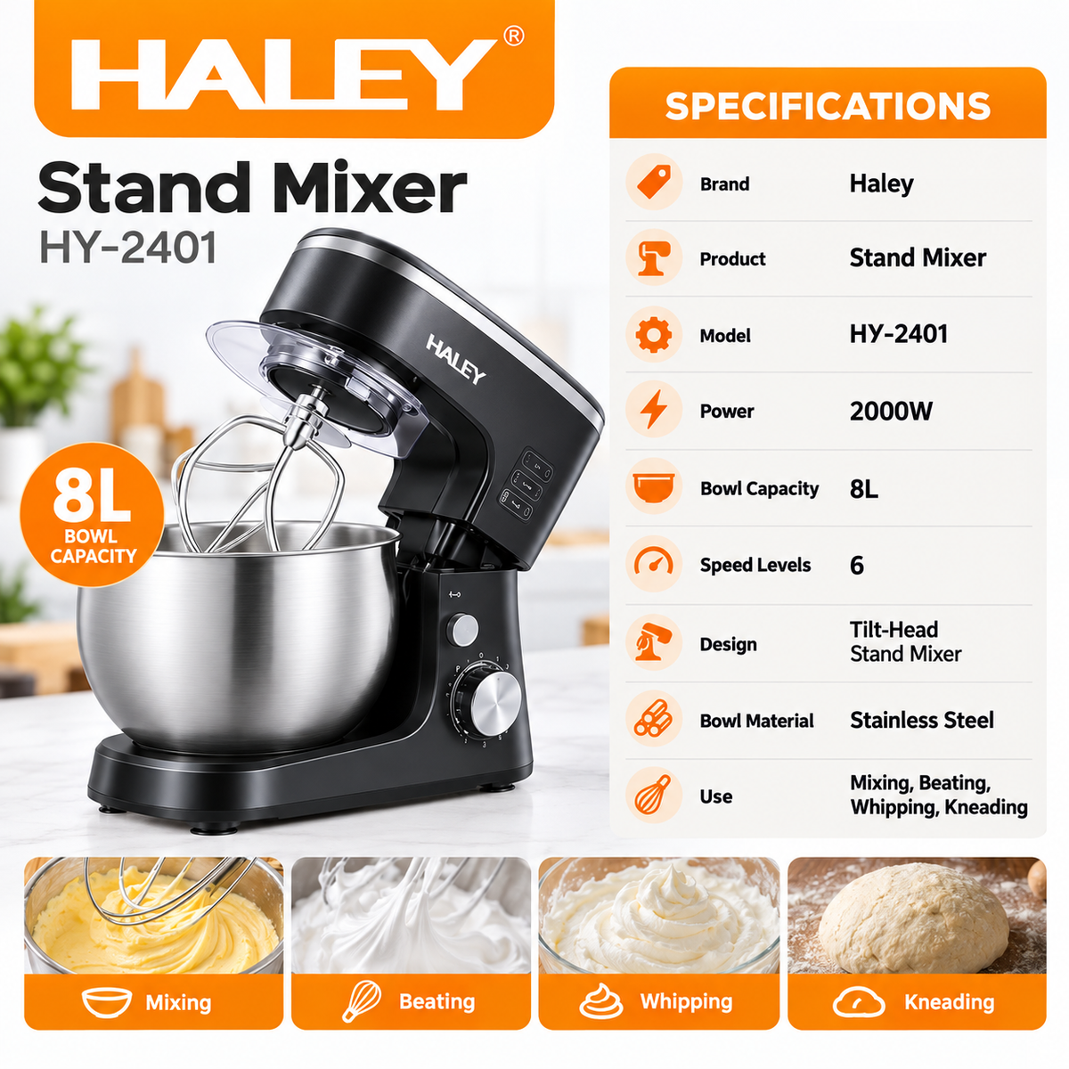 Haley 2000W 8L Stand Mixer