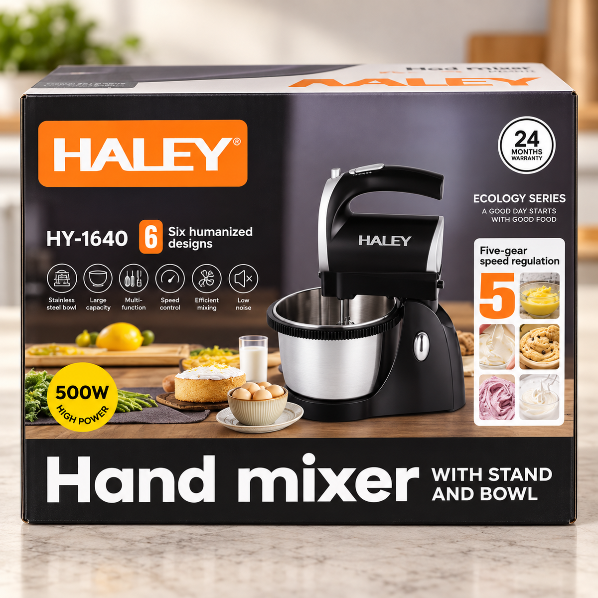 Haley 500W Hand Mixer with Stand & Bowl