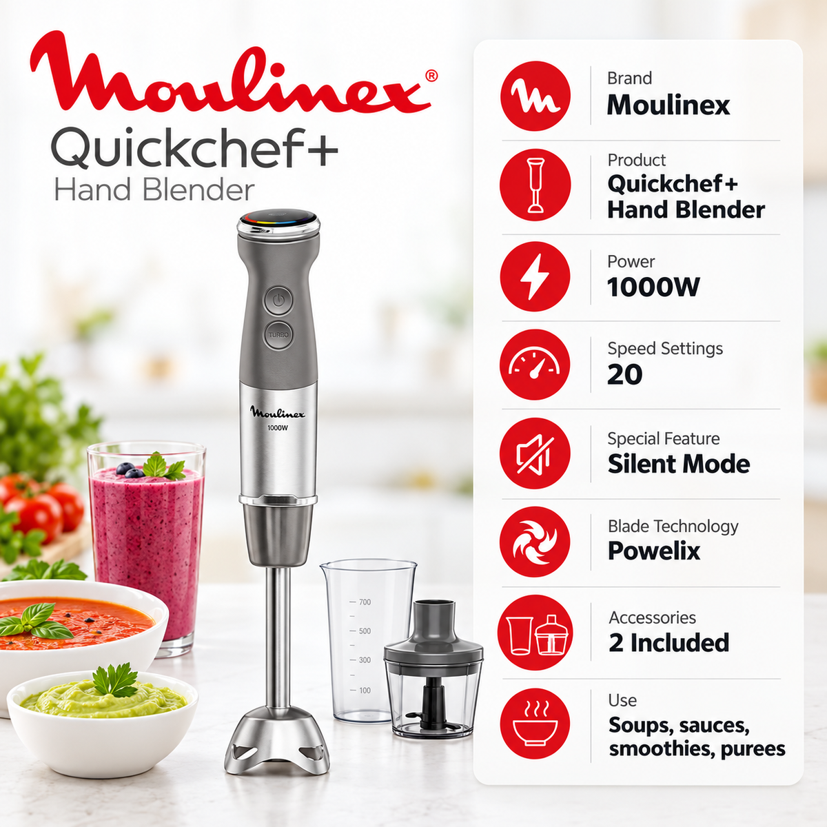 Moulinex Quickchef 1000W Hand Blender