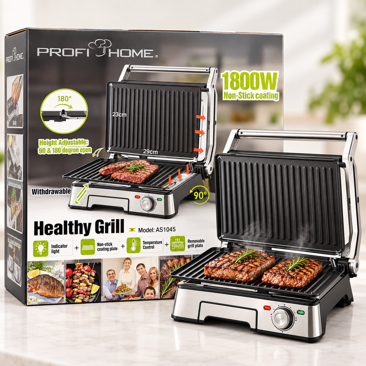 Profi Home 1800W Electric Healthy Grill