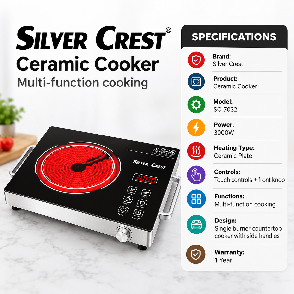 Silver Crest 3000W Ceramic Cooker