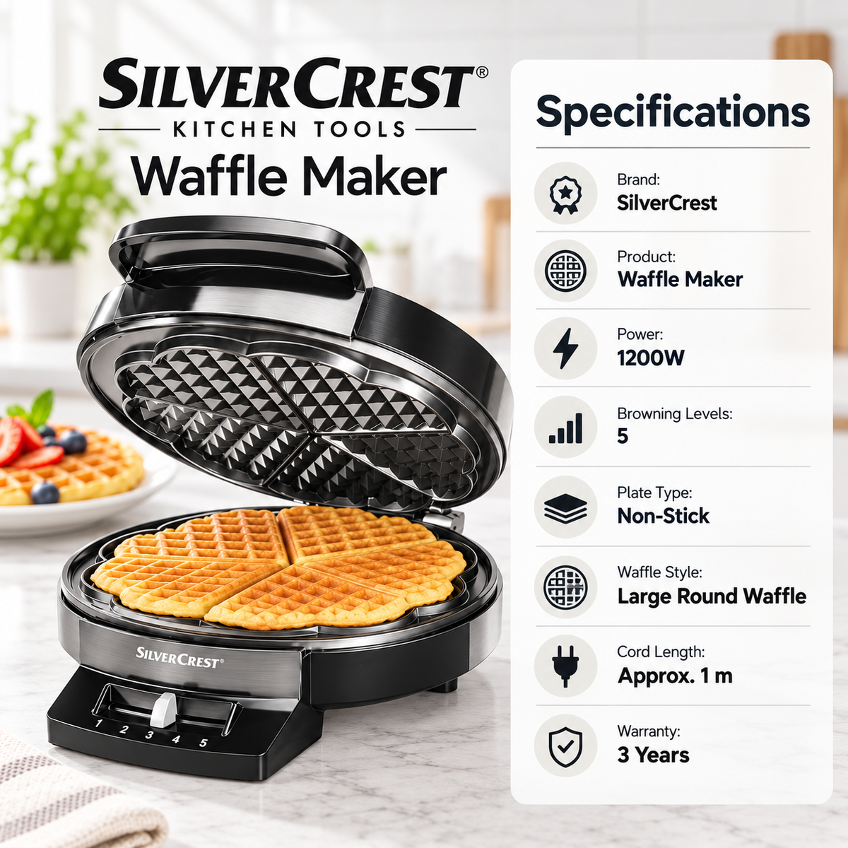 SilverCrest 1200W Waffle Maker