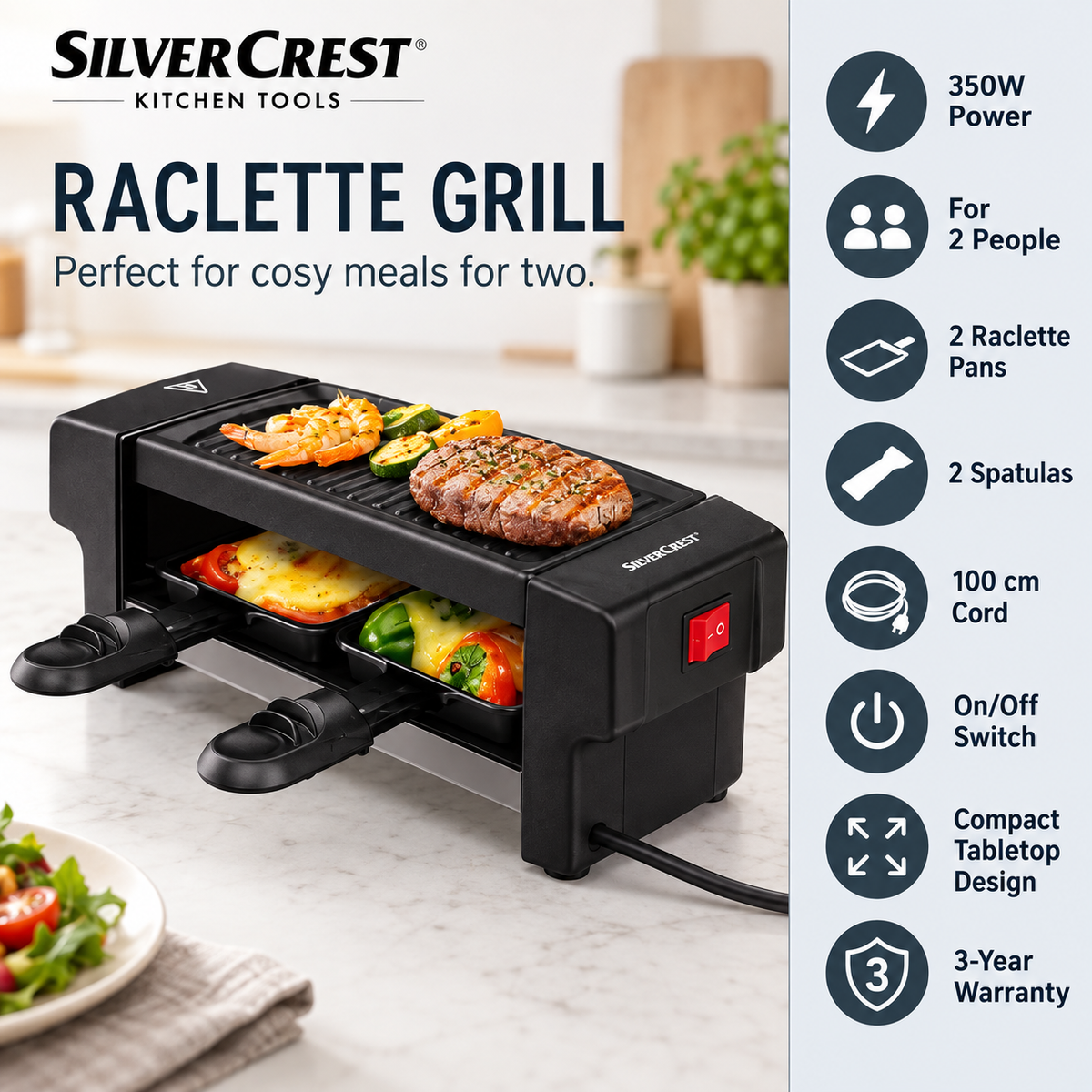 SilverCrest 350W Raclette Grill for 2