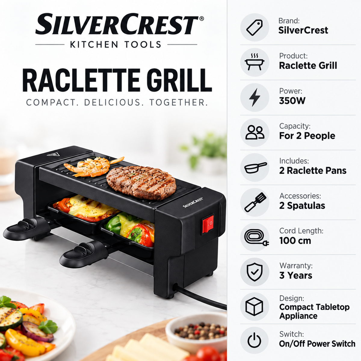 SilverCrest 350W Raclette Grill for 2