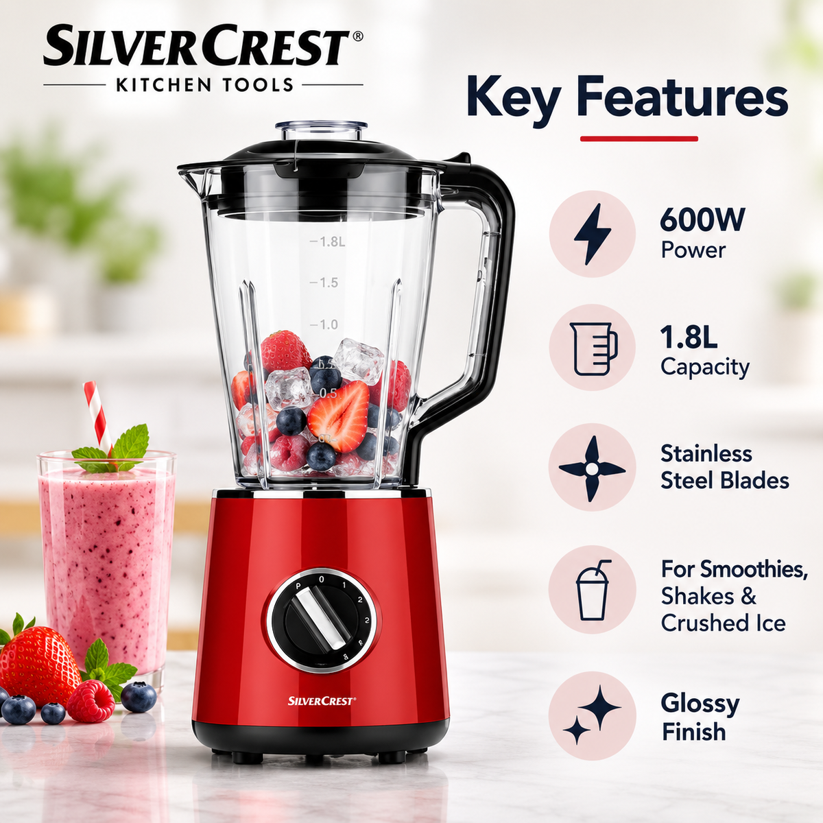 SilverCrest 600W Blender – 1.8L
