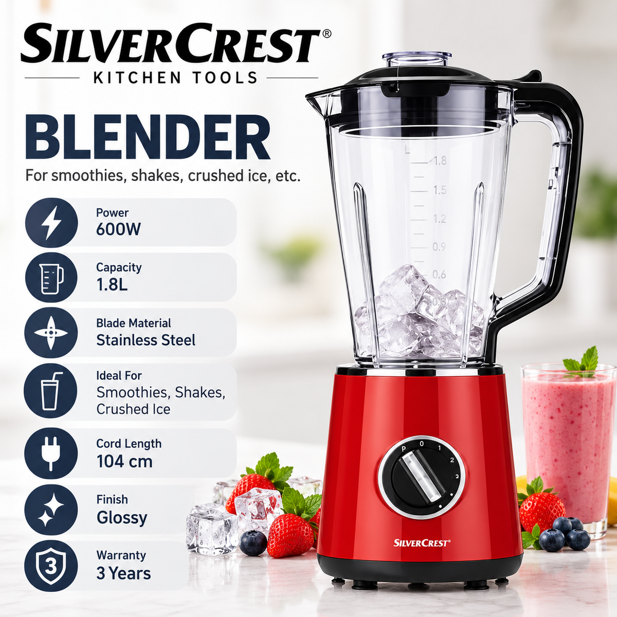 SilverCrest 600W Blender – 1.8L