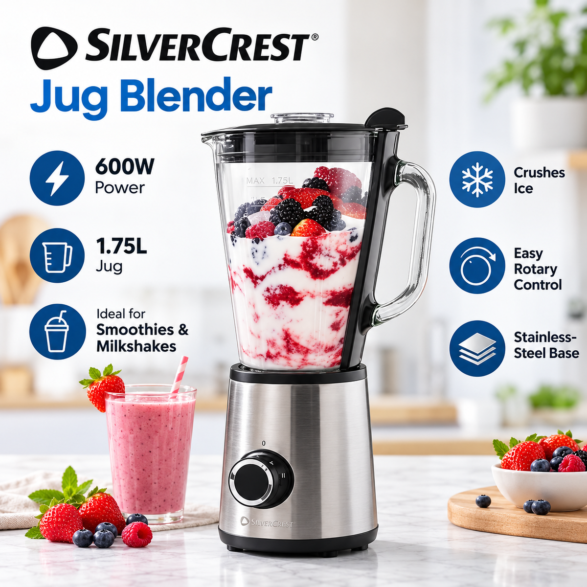 SilverCrest 600W Jug Blender – 1.75L