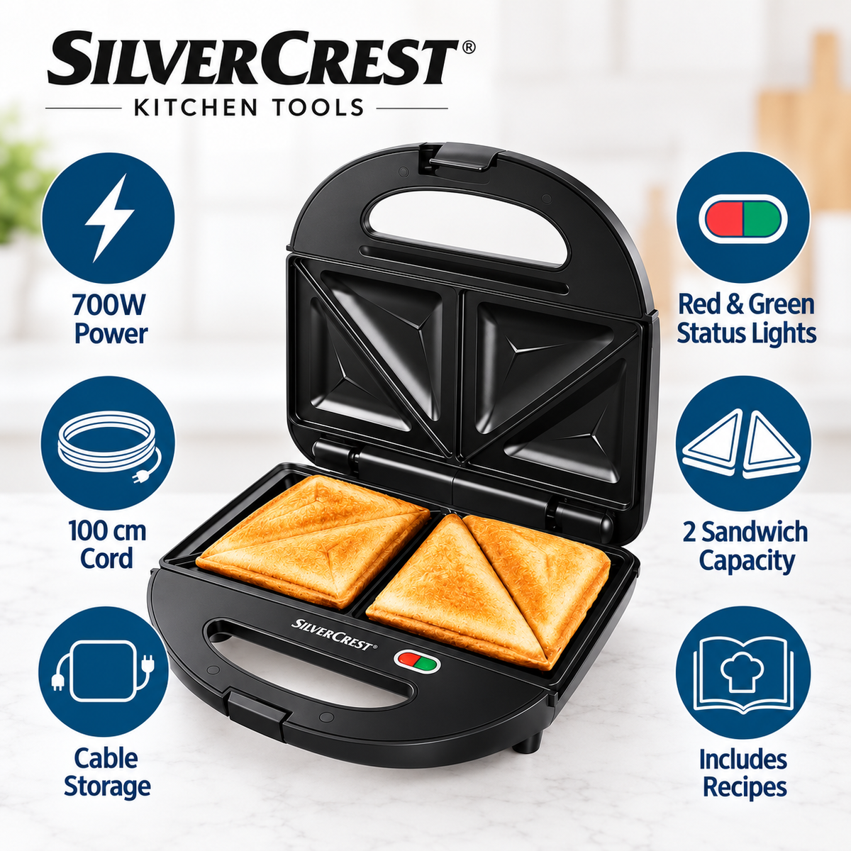 SilverCrest 700W Sandwich Toaster