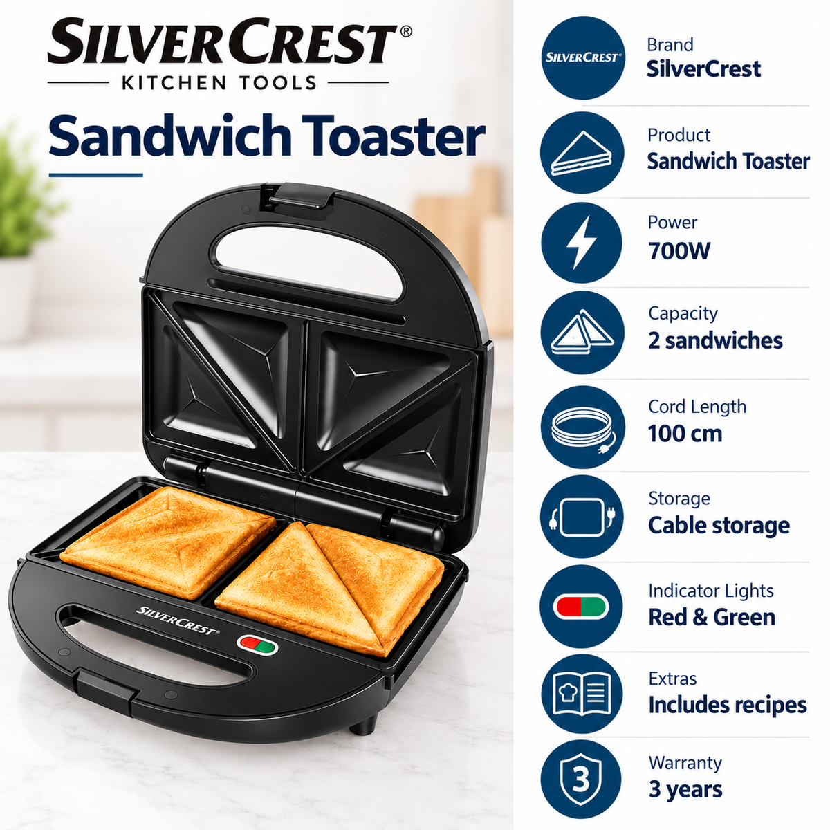 SilverCrest 700W Sandwich Toaster
