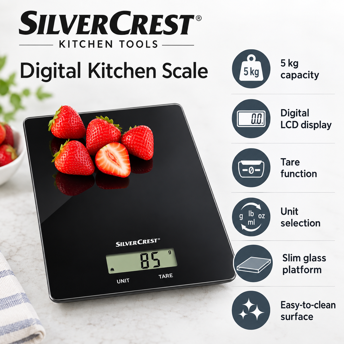SilverCrest Digital Kitchen Scale – 5 kg