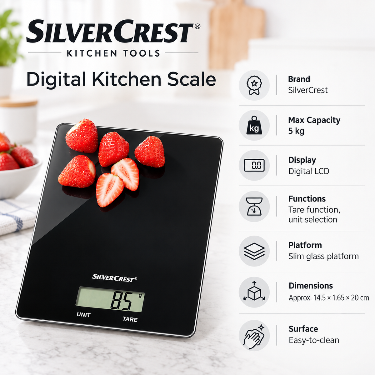 SilverCrest Digital Kitchen Scale – 5 kg
