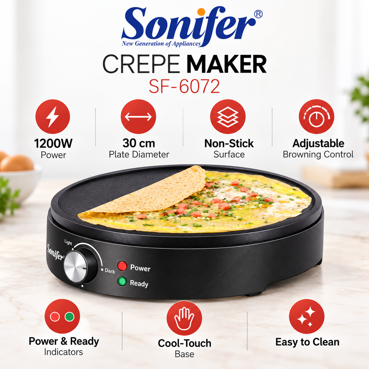 Sonifer 1200W Crepe Maker
