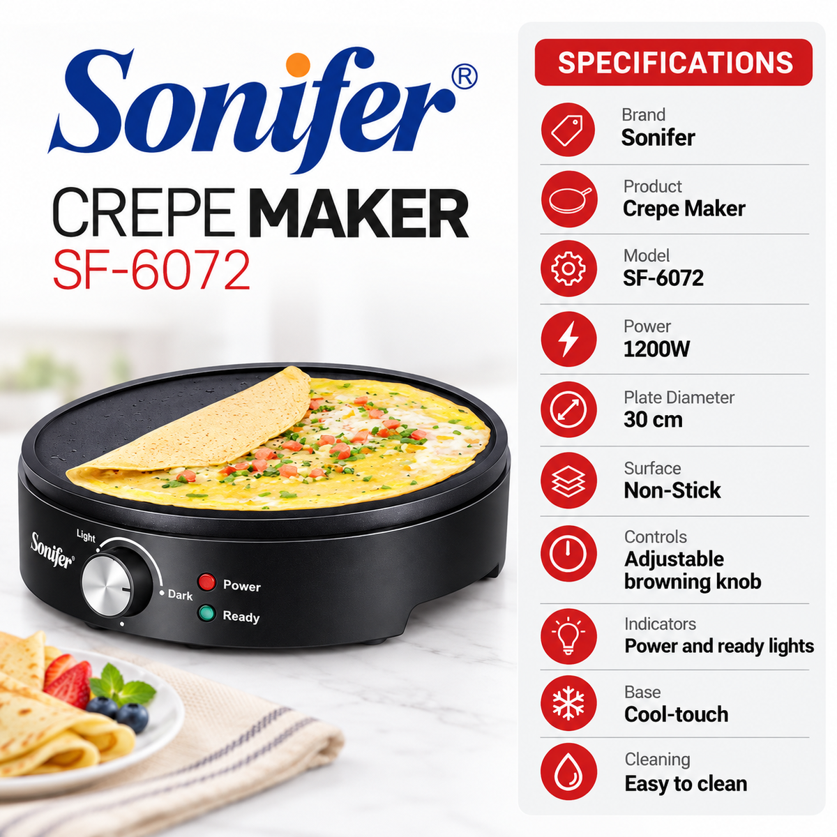 Sonifer 1200W Crepe Maker