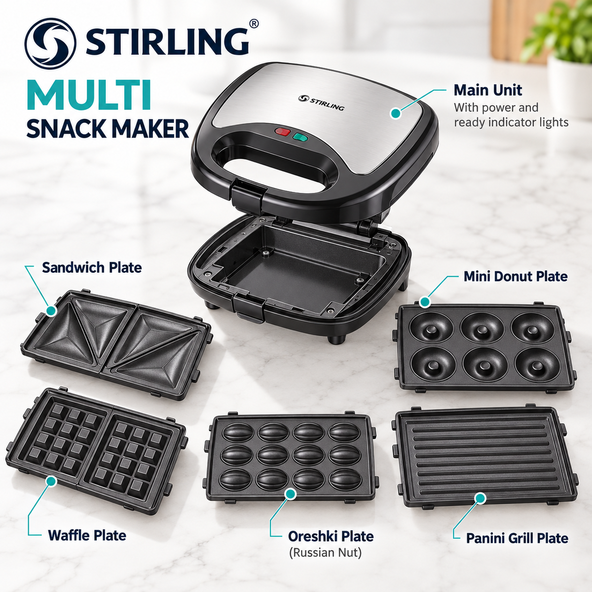 Stirling Multi Snack Maker with 5 Interchangeable Plates