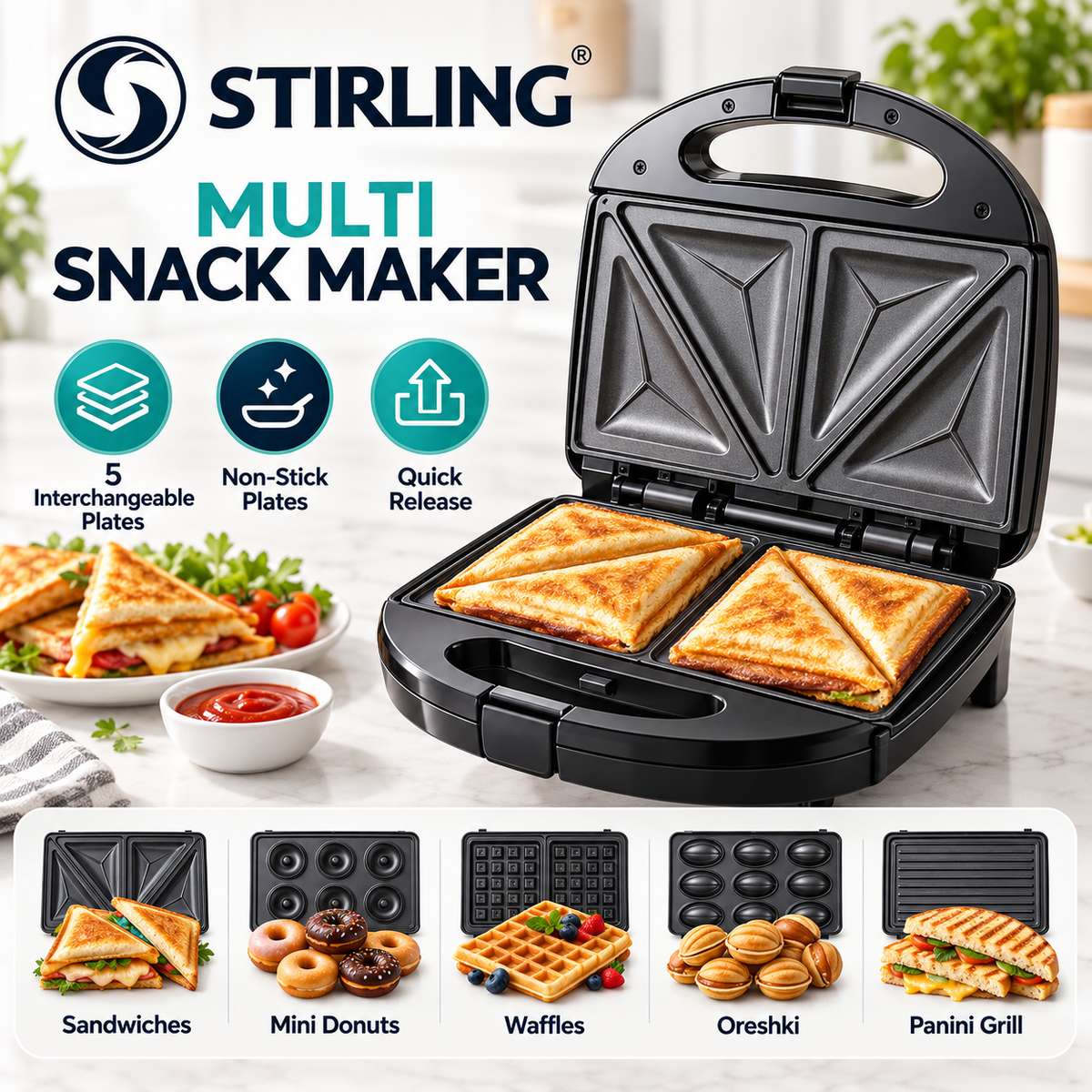 Stirling Multi Snack Maker with 5 Interchangeable Plates