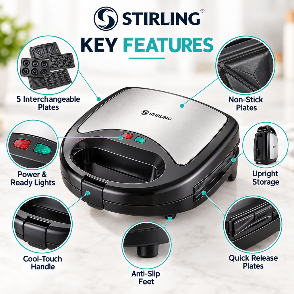 Stirling Multi Snack Maker with 5 Interchangeable Plates
