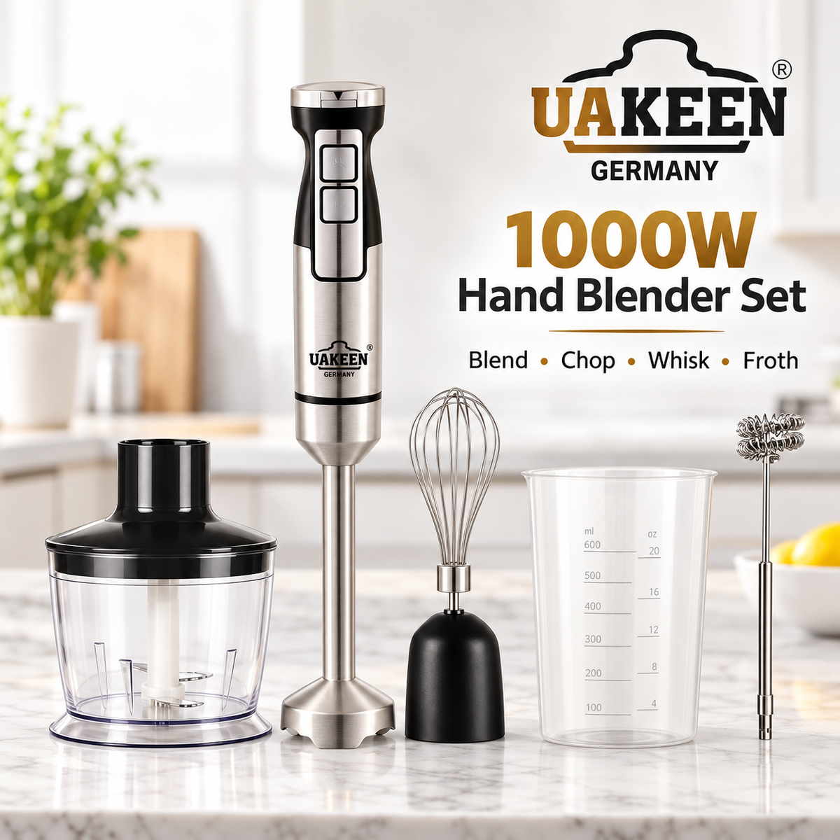 Uakeen 1000W 5-in-1 Hand Blender Set
