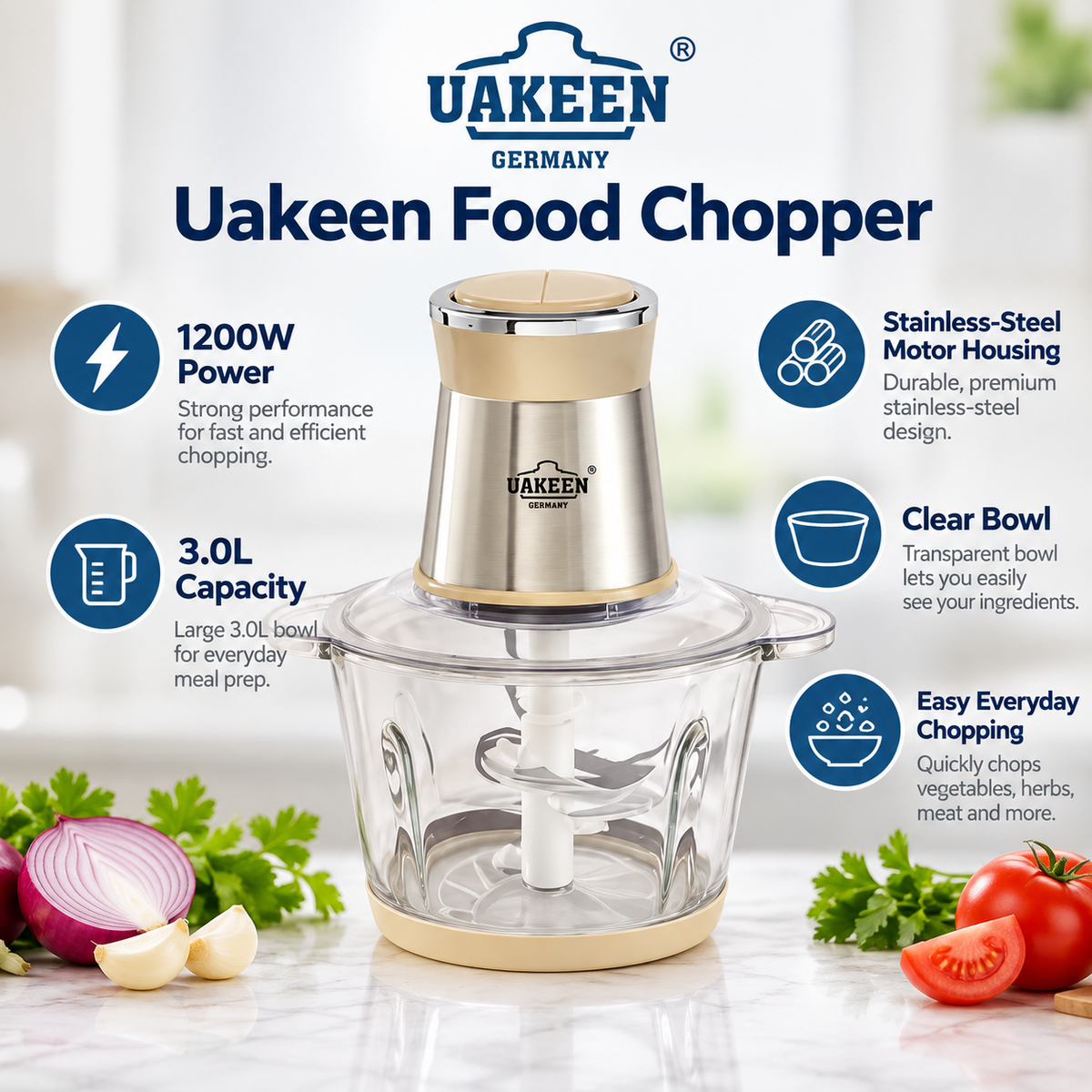 Uakeen 1200W 3L Electric Food Chopper